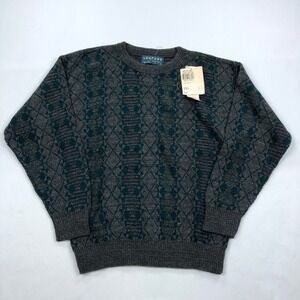 Vintage Loafers by Reed St James Sweater Mens L Gray Teal Geometric Knit USA 90s